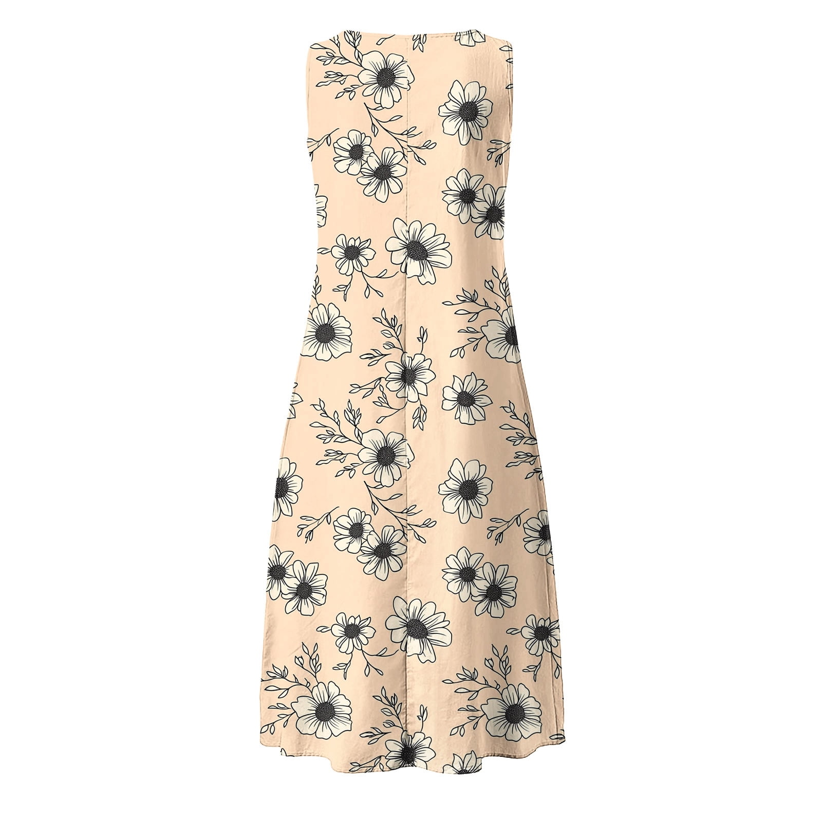 Viikei Women's Sleeveless Midi Dress Chic Style,Women's Summer Casual Dress Gradual Sleeveless Neck V-Neck Long Dress Beige XXL
