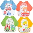 thumbnail image 1 of Babero impermeable de manga larga, juego de 4 piezas para bebé, delantal para comer, jugar y pintar, babero impermeable unisex para bebés de 6 meses a 3 años., 1 of 5