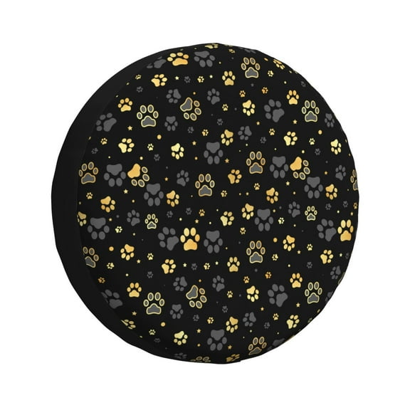 Fuzoiu Gold Dog Paw Print Universal Spare Tire Cover with Buckle Strap, Waterproof Wheel Covers for Jeep, Trailer, RV, Truck and All Car-14 inch