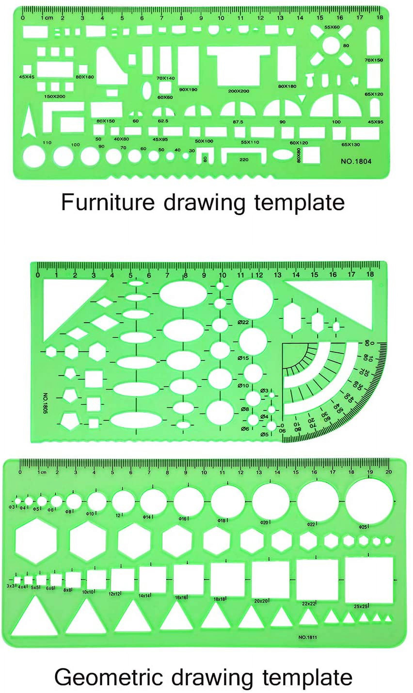 WSNIJFU  6 Pcs Drawing Rulers Plastic Measuring Templates Building Measuring Rulers Stencils Geometricfor Office , Clear Green