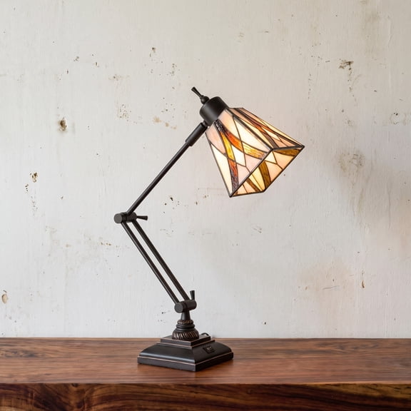 Lavish Home Tiffany Style Architect Desk Lamp with Glass Shade, Mission Stained Glass Lamp