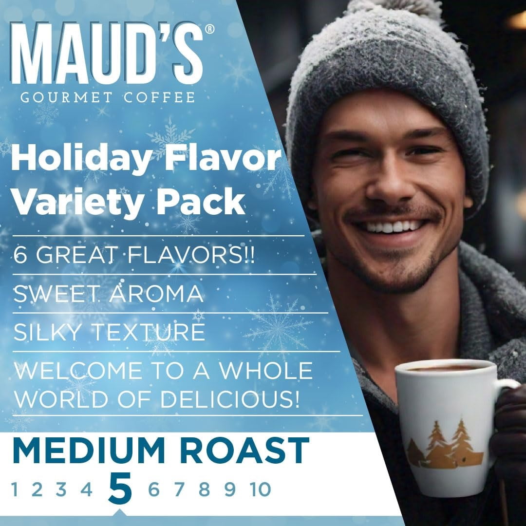 Maud's Holiday Blend Coffee Pods Variety Pack, 42 ct, 6 Assorted Flavors, Medium Roast Coffee in Single Serve Pods – 100% Arabica Coffee, Compatible with Keurig K Cups Maker