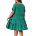 thumbnail image 4 of DARING DIVA Women's Plus Size V Neck Ruffle Sleeve Swing A Line Tiered Dress 1X Green, 4 of 6