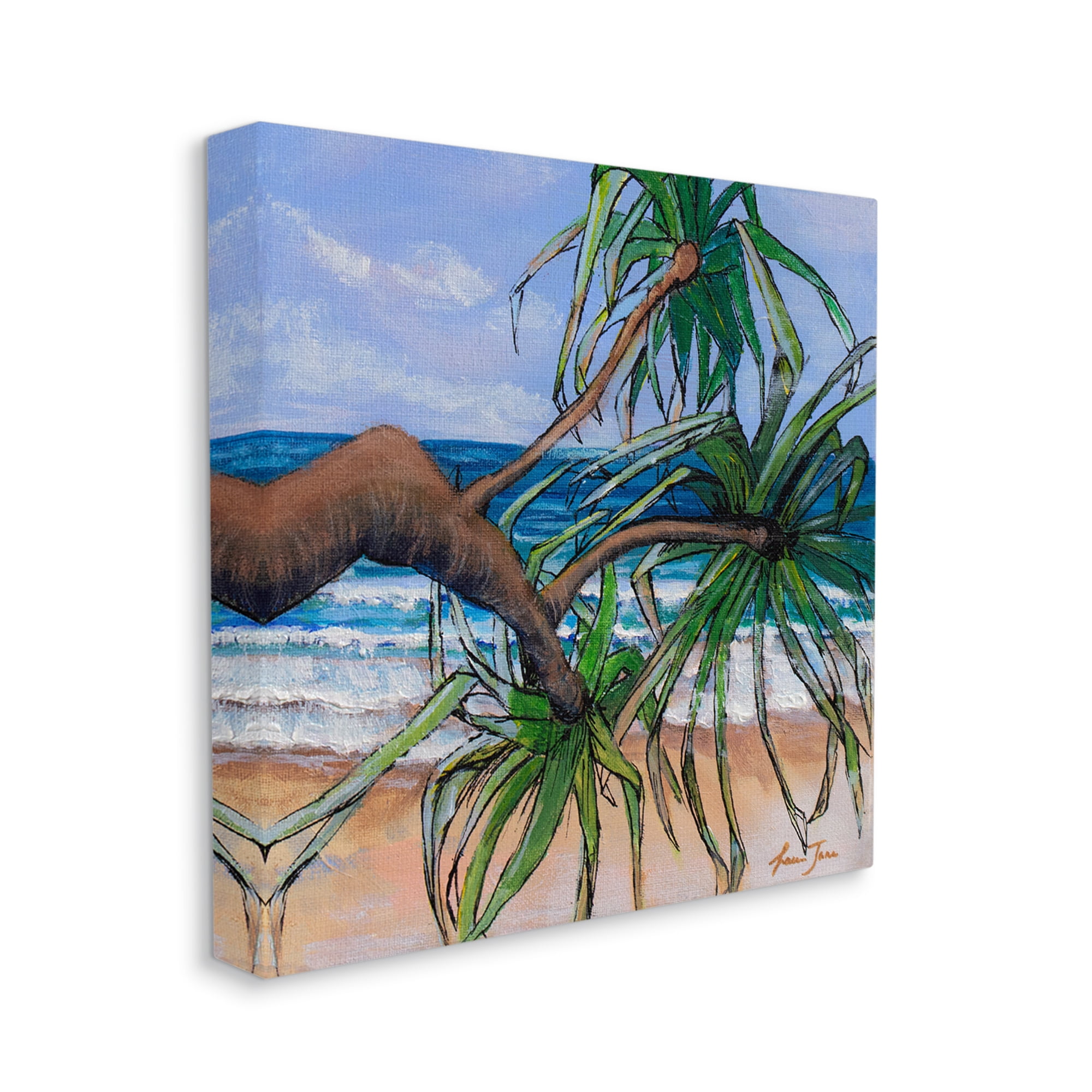 Stupell Industries Beach Coast Palm Tree Leaning Plant Ocean Painting, 30 x 30, Design by Lauren Jane