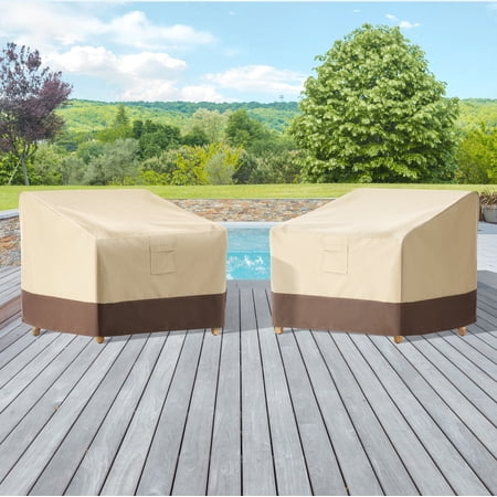 CHYVARY 2 Packs 600D Oxford Fabric for Waterproof, Dust-Proof and UV-Resistant, Patio Chair Furniture Cover with a Vent, Khaki