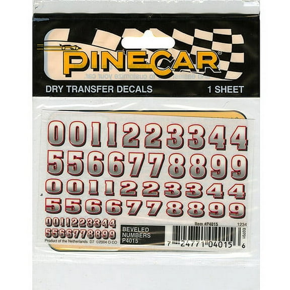 Pine Car Derby Dry Transfer Decal 3"X2.5" Sheet-Bevelled Numbers