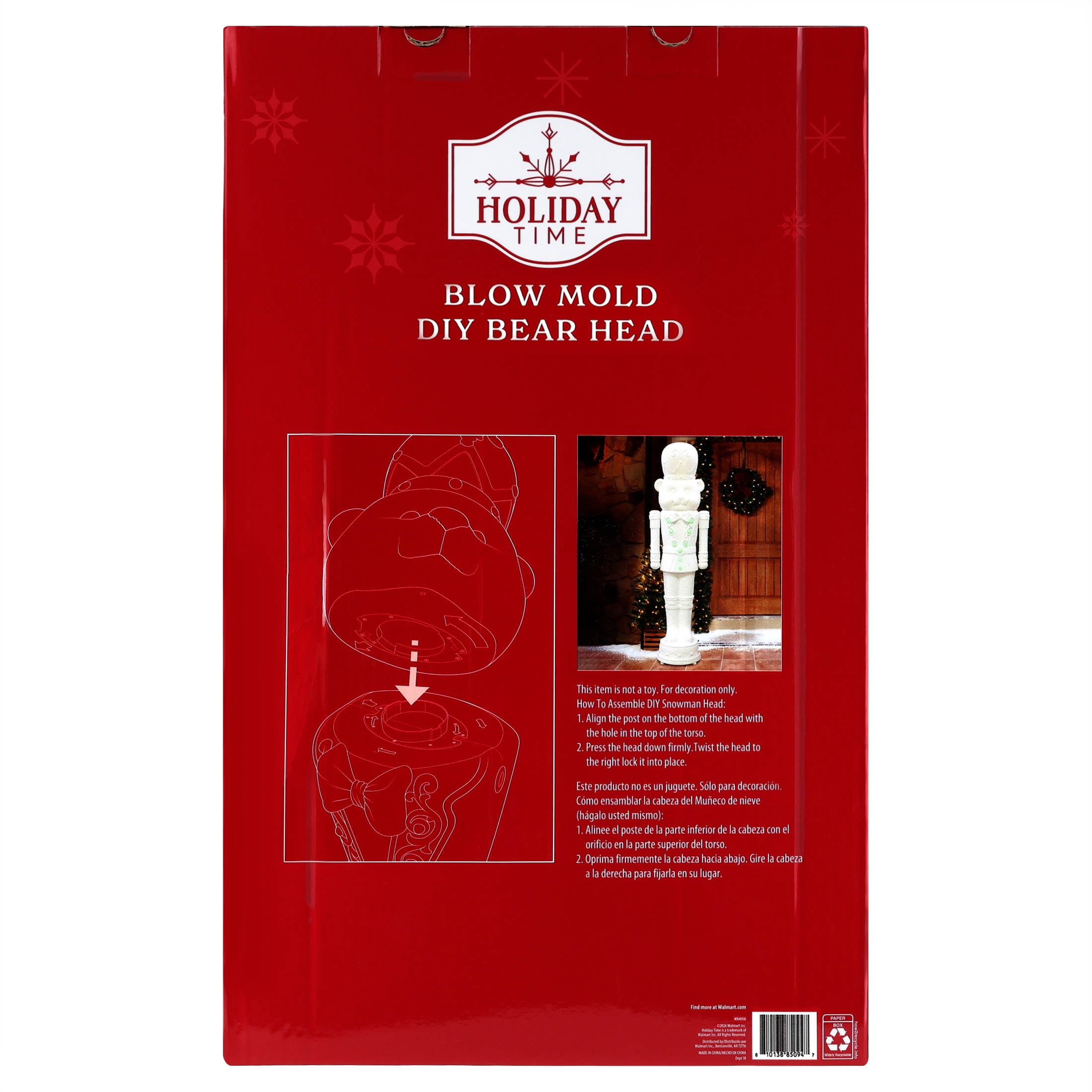 Paint-it-Yourself Blow Mold Bear Decorative Nutcracker Head, White, 22.4", by Holiday Time
