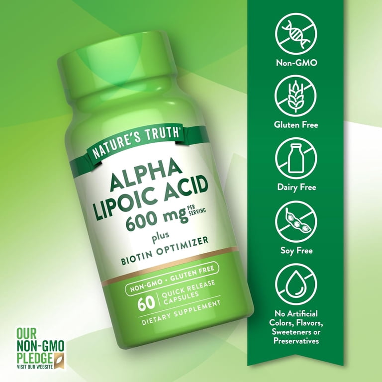 Nature's Truth Alpha Lipoic Acid 600mg 60 Capsules + Biotin