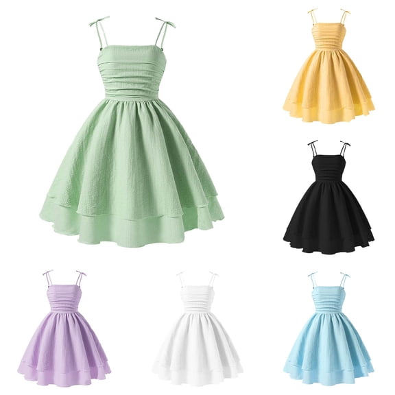 Rhuody Girls Dress Sleeveless Spaghetti Strap Party Dress Summer Casual Formal Wear For Kids Basic Wear