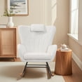 thumbnail image 2 of VECELO Rocking Chair Teddy Fabric Upholstered Nursery Chair, High Backrest Glider Accent Chair with Headrest, White, 2 of 12