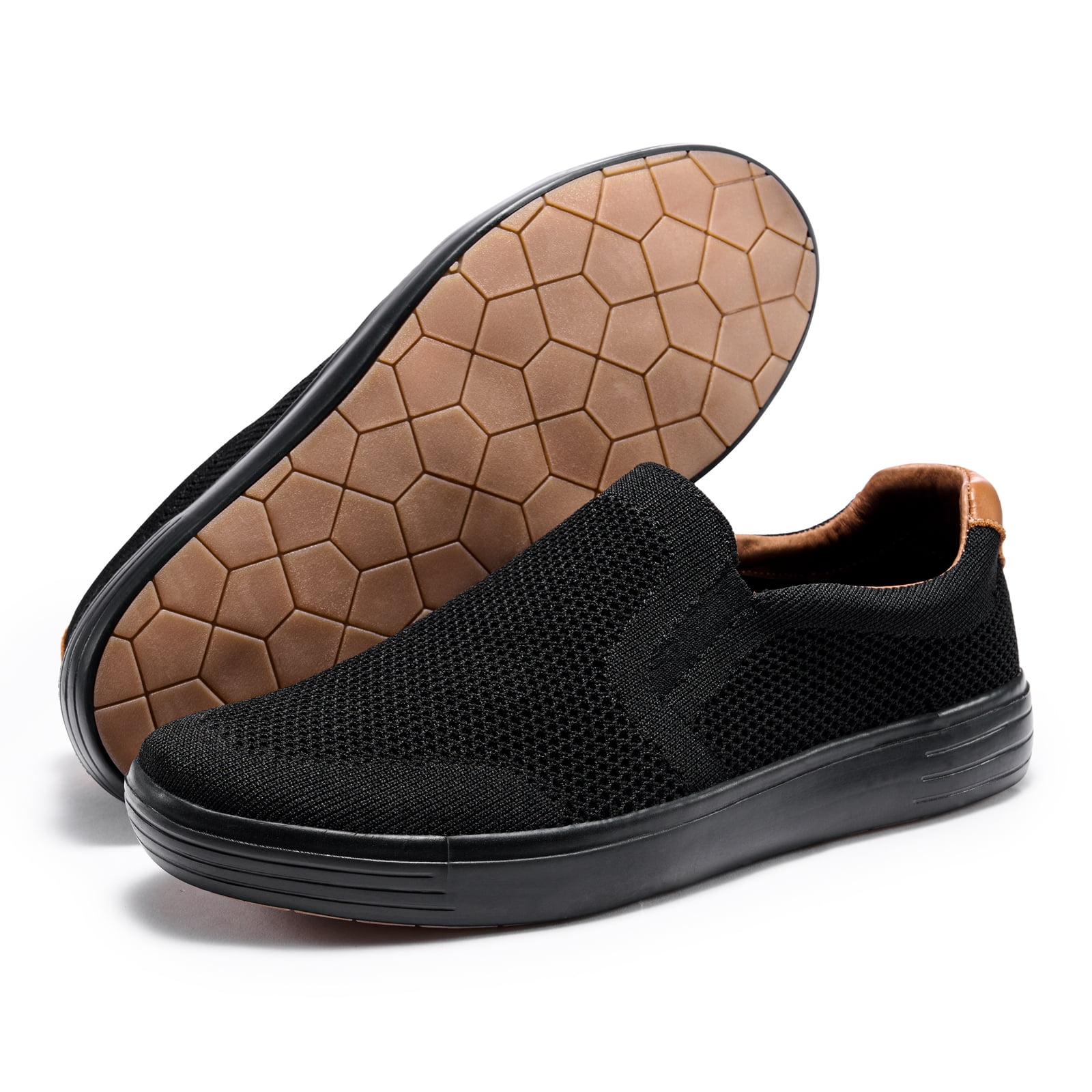 Konhill Men's Slip On Casual Mesh Flat Walking Shoes Black US9