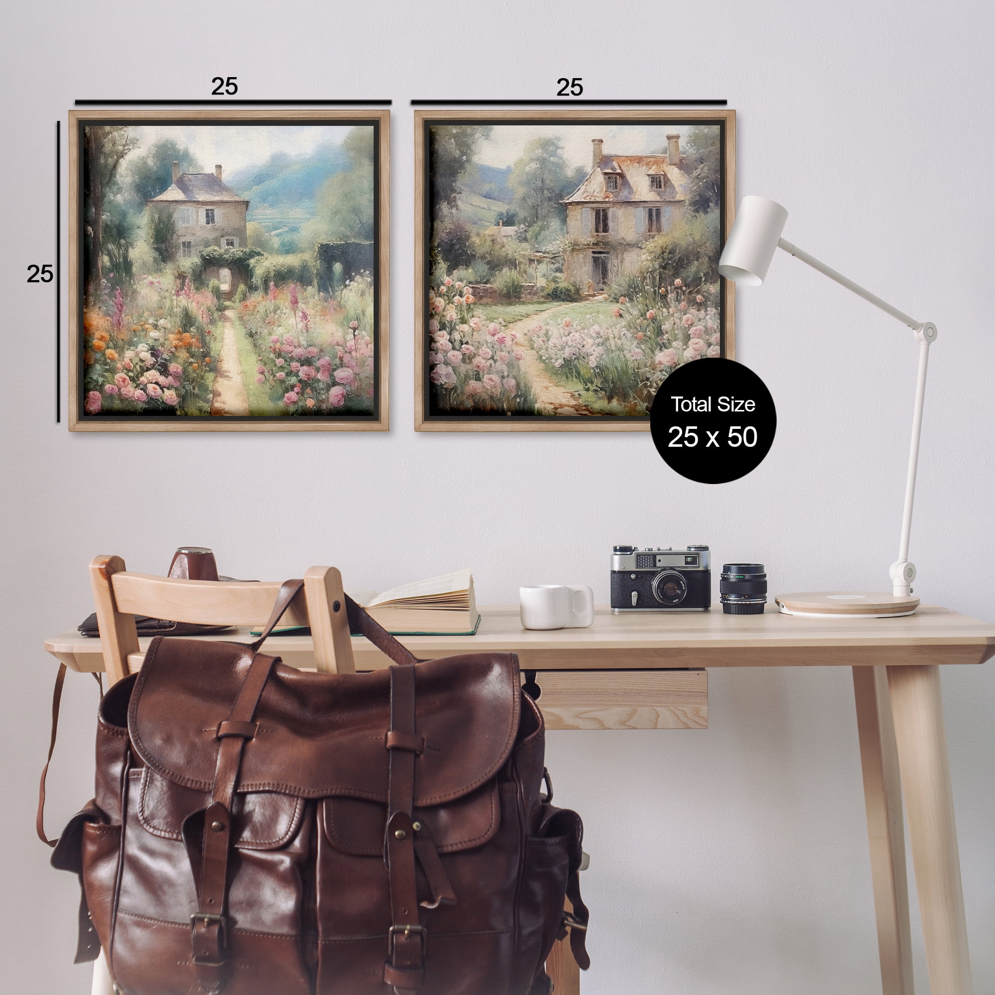 Stupell Industries Quaint French Country Garden Landscape & Nature Painting Brown Floater Framed Canvas Art Print Wall Art, 25 x 25, Set of 2