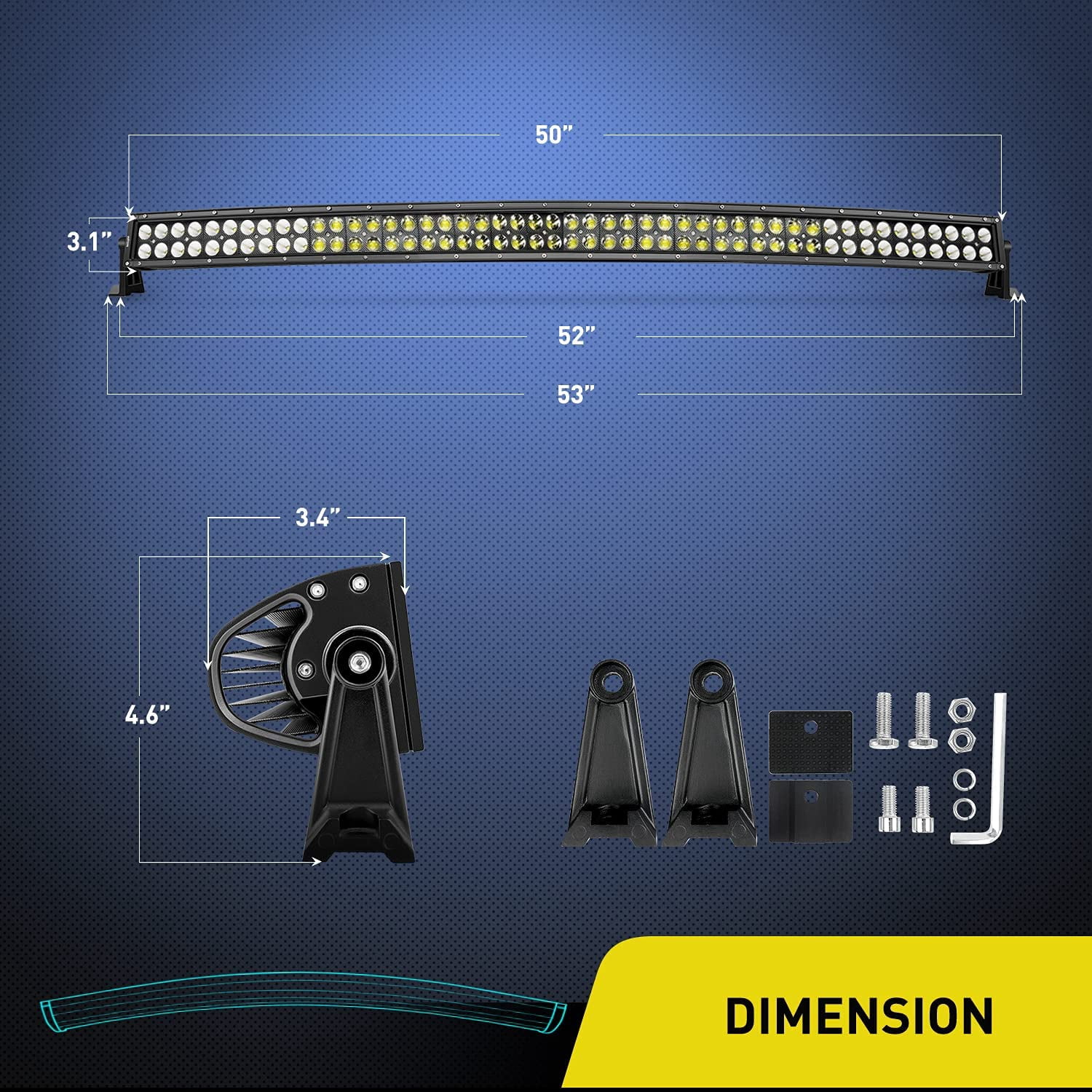 Nilight 50" 288W Curved Spot Flood Combo Bar LED Off Road Driving Light and 1PC 14AWG 12V 5Pin Rocker Switch Wiring Harness Kit-1 Lead