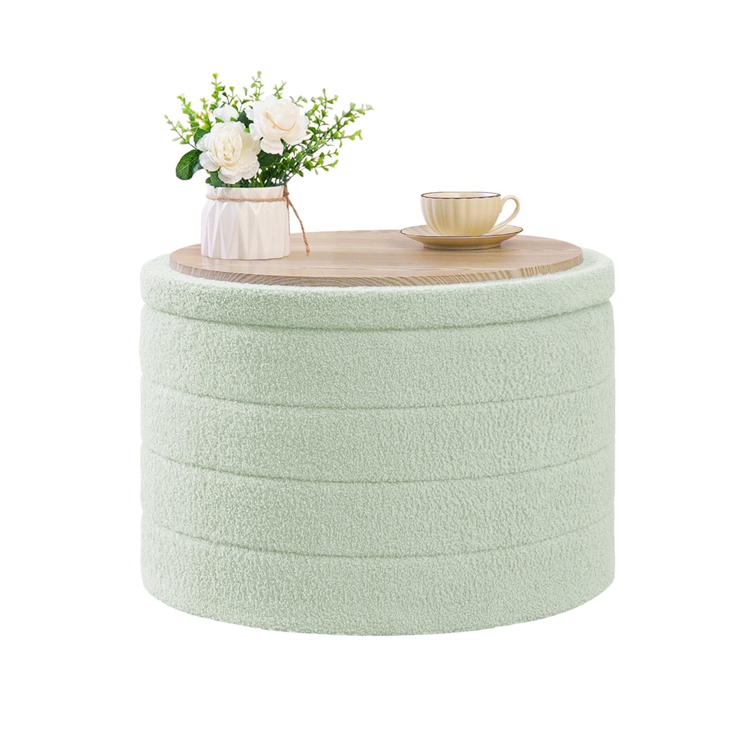 B FSOBEIIALEO Round Storage Ottoman with Tray for Living Room, Perfect for Adults & Kids with Extra Storage Space(Green)