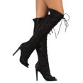 thumbnail image 2 of Qupid DB03 Women Floral Crochet Gilly Tie Peep Toe Over the Knee Stiletto Boot, 2 of 3