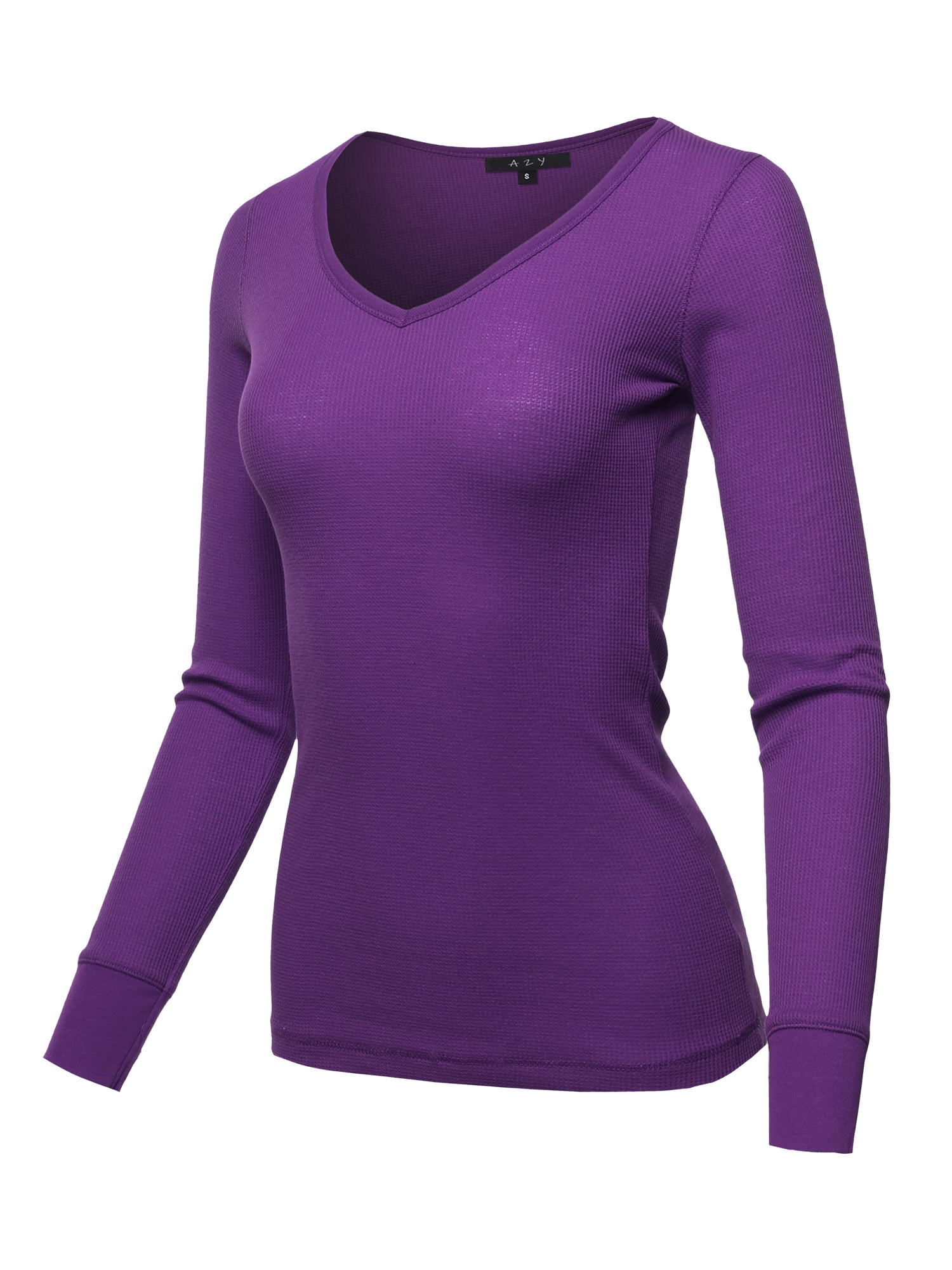 A2Y Women's Basic Solid Long Sleeve V Neck Fitted Thermal Top Shirt
