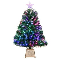 24inch Green Fiber Optic Christmas Tree,Pre-Lit Artificial Mini Christmas Tree, Tabletop Small Xmas Tree with Stars Holiday Home Decorations