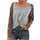 thumbnail image 1 of Top de camiseta informal de manga larga con cuello en V y hombros descubiertos con retazos de leopardo para mujer de otoño e invierno Pompotops FGAJ14233, 1 of 6