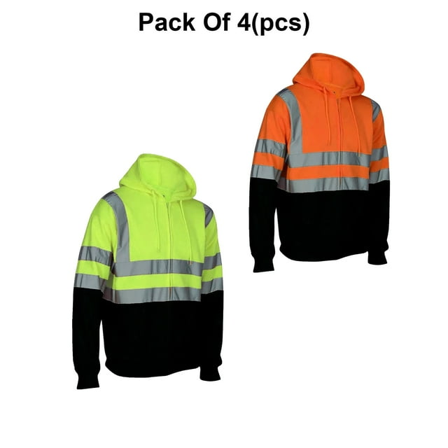 Radyan Hi Visibility Men's Construction Safety Hoodies Jacket - 4 Pack, 100% Polyester, Size: Adult