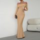 thumbnail image 1 of Vestido ajustado de mujer Color sólido Cuello oblicuo con hombros descubiertos Un traje de vacaciones en forma, 1 of 8