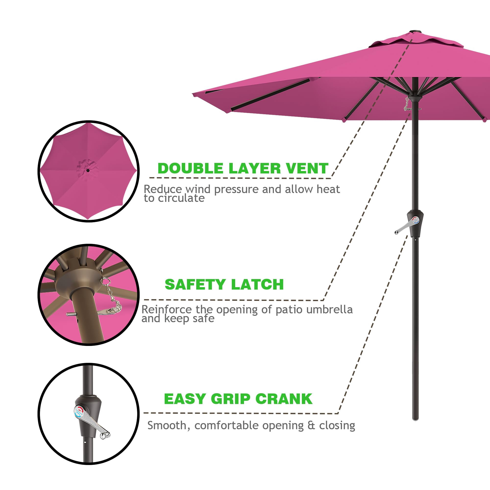 9 FT Outdoor Patio Umbrella with Push Button Tilt and Crank, 8 Rib Sturdy Garden Market Pool Umbrella, Beige