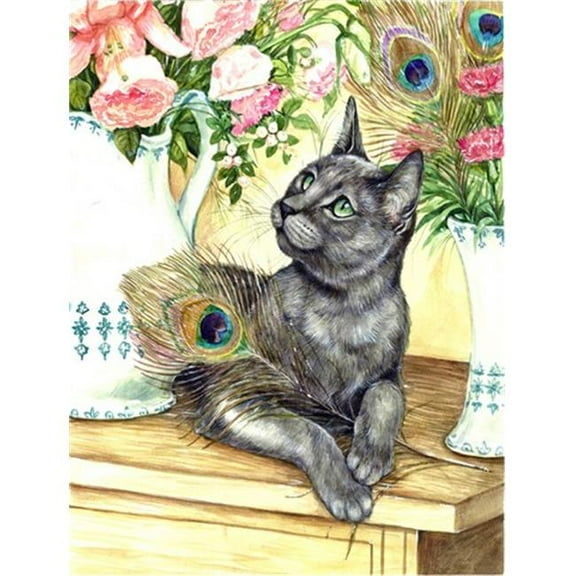 Cat & Peacock Feathers Flag Canvas House Size