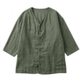 thumbnail image 4 of LEKWK Linen Tops for Women 3/4 Sleeve Button Down Tunic Tops Loose Fit V Neck Lightweight Solid Shirts Summer Beach Vacation Daily Outfits, 4 of 5
