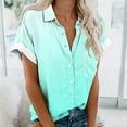thumbnail image 2 of Olyvenn Womens Short Sleeve Casual Button Down Shirts Gradient Summer Soft Fashion Cotton Blouses Tops with Pocket Mint Green XXXXL, 2 of 5