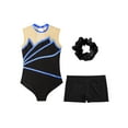 thumbnail image 3 of Haitryli Kids Girls Gymnastics Dance Leotard Mesh Bodysuit and Ballet Shorts Hair Tie 3 Piece Set Royal Blue 16, 3 of 7