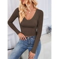 thumbnail image 5 of Long Sleeve Shirts for Women 2025 Fall Fashion V Neck Basics Crop Tops Slim Fitted Y2K Tops Outfits Clothes Coffee XL, 5 of 8