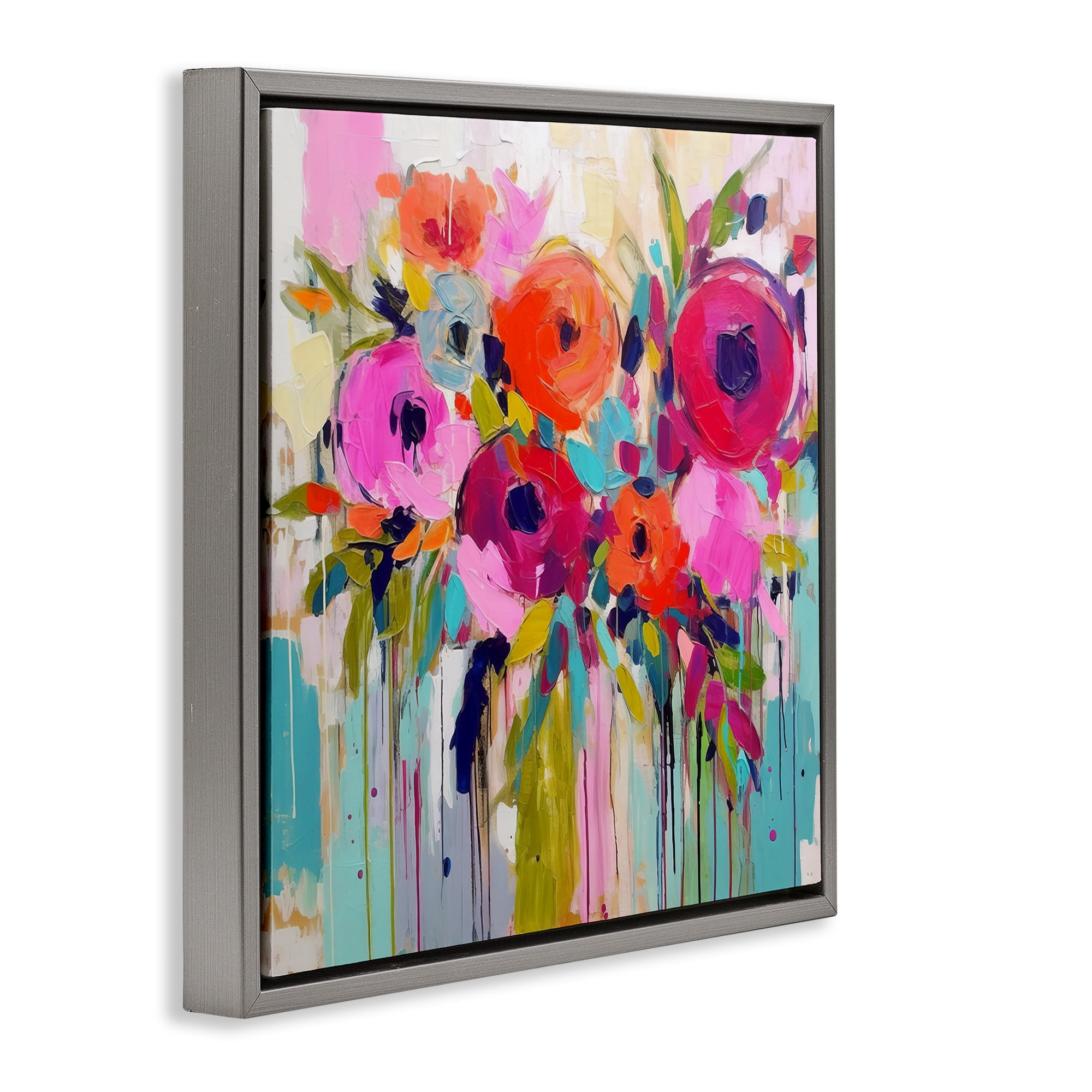 Stupell Industries Bold Drip Roses Plants & Flowers Painting Gray Floater Framed Canvas Art Print Wall Art, 18 x 18