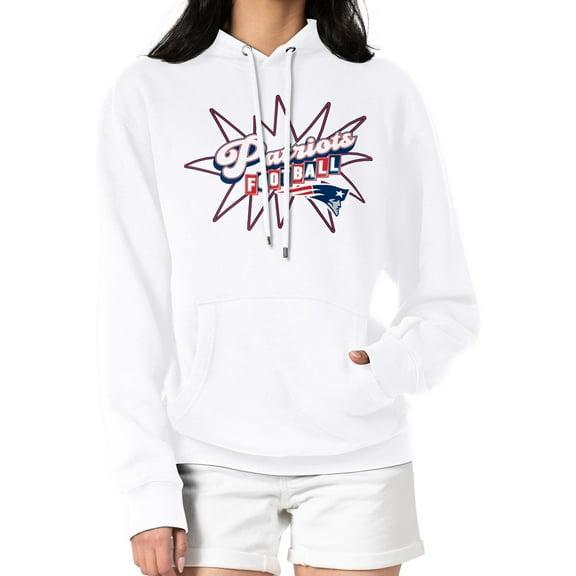 Women's Starter White New England Patriots Drive-In Sign Pullover Hoodie