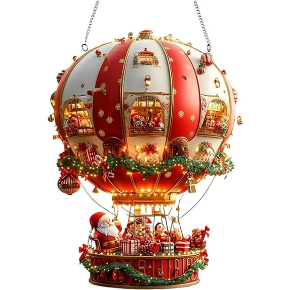 Christmas Hot Air Balloon Decoration, 2D Santa Claus Acrylic Christmas Ornament, Santa Claus in Hot Air Balloon, Hanging Ornament for Outdoor,Indoor,Christmas Trees, Windows, Ceilings