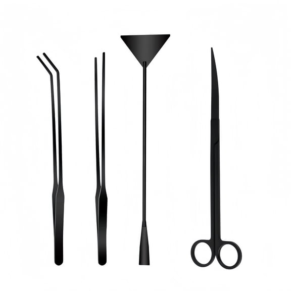 Aquarium Tools Kit - 4 in 1 Terrarium Decor Supplies with Long Tweezers Feeding Tongs, Aquarium Scissors, Algae Scraper, Live Fish Plants Tank Accessories Cleaning Trimming Kit