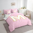 thumbnail image 4 of Feelyou Fashion Pink Stripes Twin Bedding Sets 7-Piece for Teen, Initial M Letter Bedding Comforter Set, Cute Princess Cartoon Reversible Sheet Sets, Breathable Home Decor, 4 of 9
