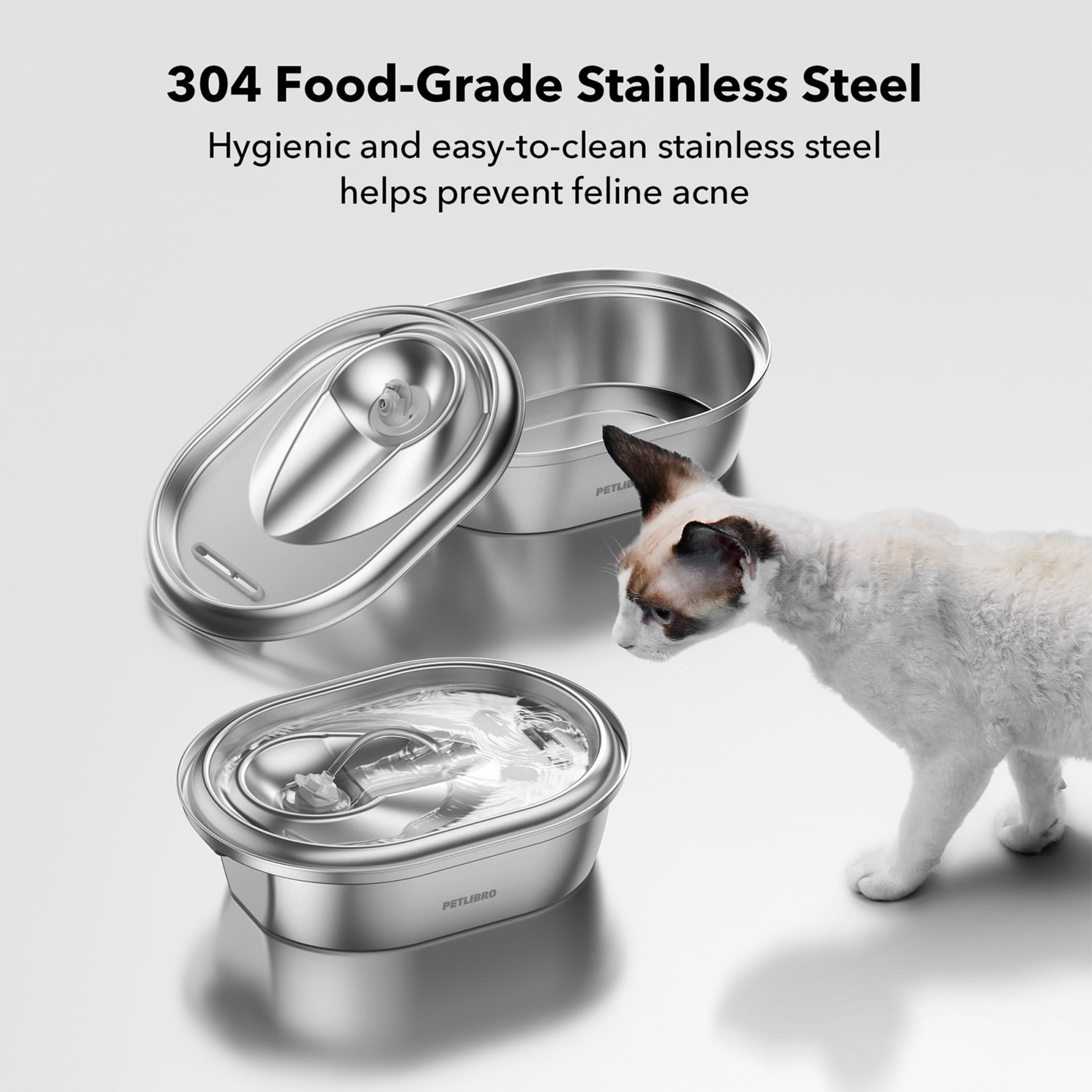 Petlibro 2L Stainless Steel Cat Water Fountain – Food-Grade Automatic Water Dispenser for Cats and Dogs, Indoor Pet Water Fountain