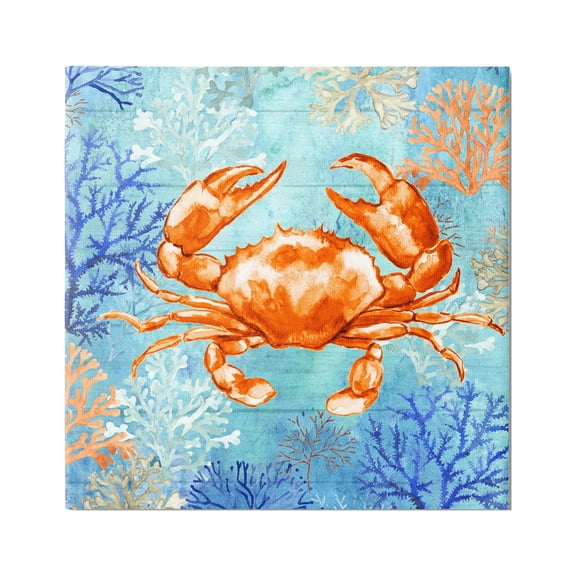 Stupell Industries Crab with Nautical Coral Animals & Insects Painting Gallery Wrapped Canvas Art Print Wall Art, 17 x 17