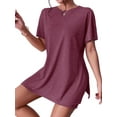 thumbnail image 3 of Women'S 2 Pieces Short Sleeve Lounge Sets Oversized T-Shirts and Biker Shorts Wine Red S, 3 of 7