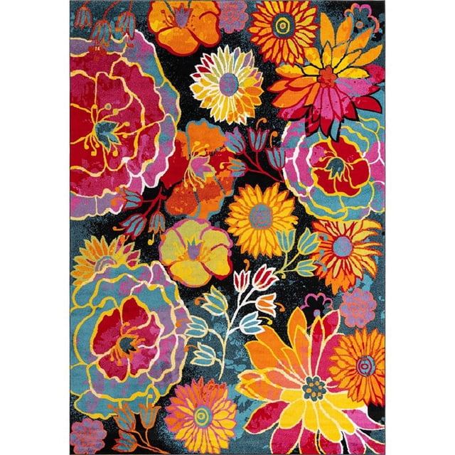 Unique Loom Lyon Floral Garden Area Rug 10' x 14' Rectangle Black/Yellow