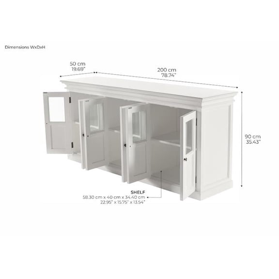 Nova Solo  Halifax Buffet with 6 Glass Doors, Classic White