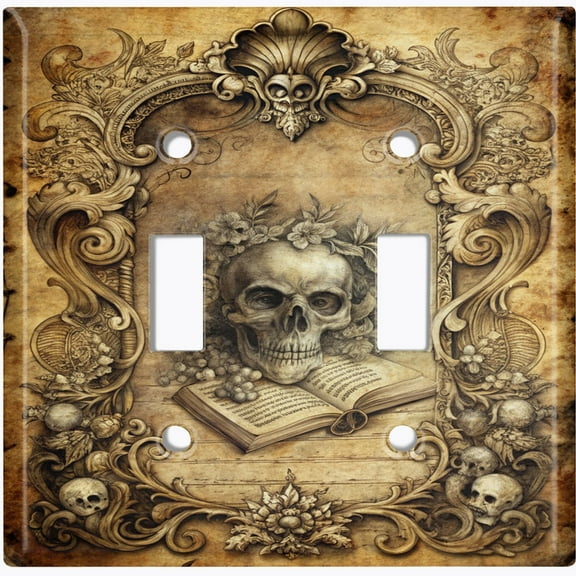 Metal Light Switch Wall Plate Outlet Cover (Symbolic Gothic Skull - Double Toggle)
