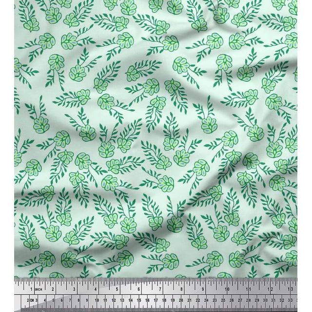 Soimoi Modal Satin Fabric Leaves & Floral Block Print Sewing Fabric Yard 42 Inch Wide
