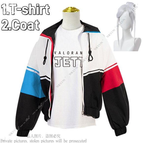 Disfraz de Cosplay de Valorant Jett, peluca, chaqueta, camiseta, pantalones, trajes, traje de carnaval de Halloween, juego de fantasía, disfraz, traje de juego de rol