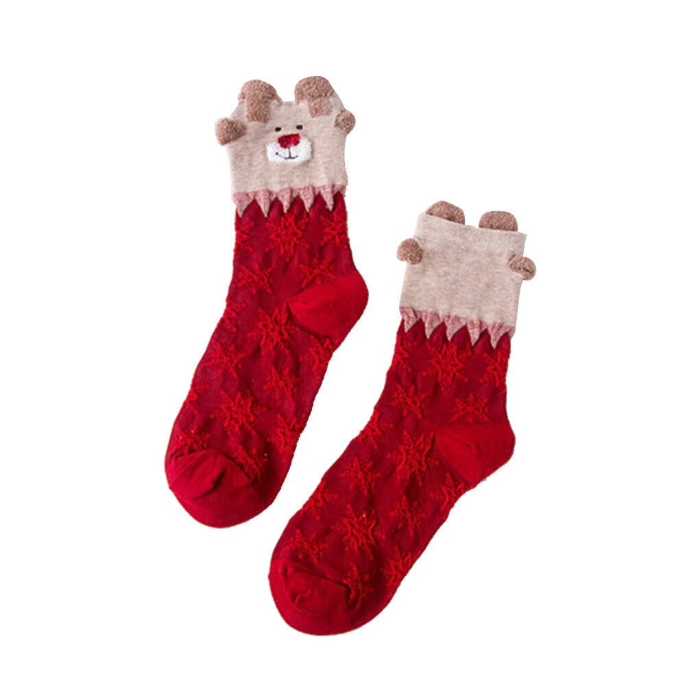 OUNONA Pair of Christmas Socks Fuzzy Holiday Themed Socks Colored Socks