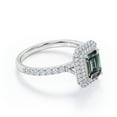 thumbnail image 3 of JeenMata Pave Set 1.75 Carat Emerald Cut Lab Grown Alexandrite and Moissanite Dual Halo Engagement Ring in 18K White Gold Plating over Silver, 3 of 6