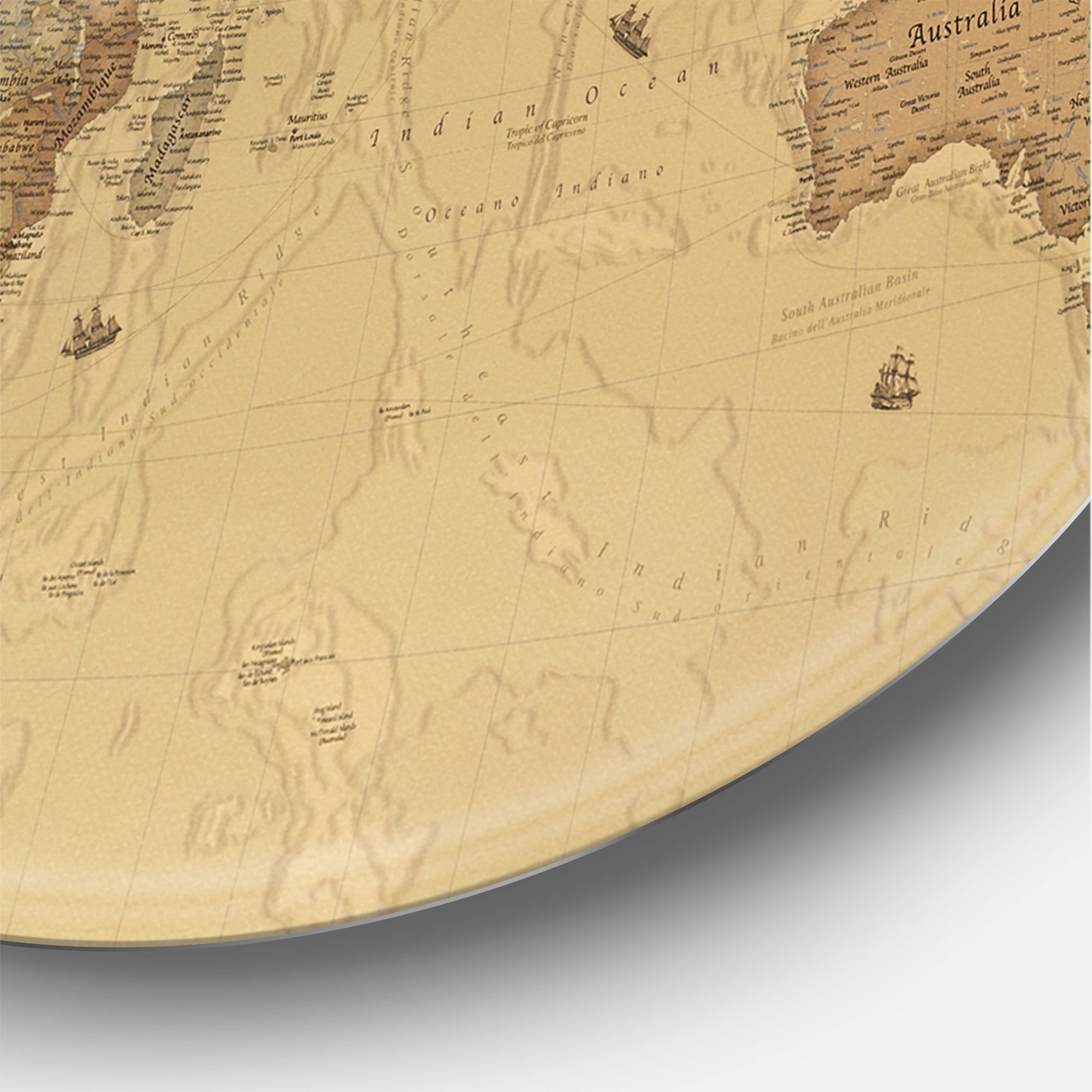 Designart 'Ancient World Map III' Vintage Circle Metal Wall Art 11x11 - Disc of 11