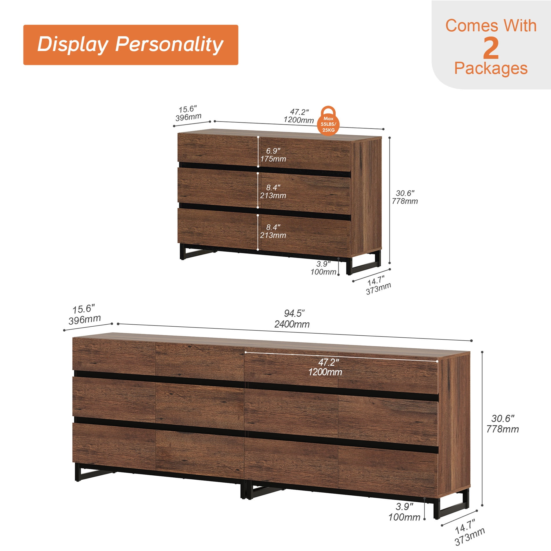WAMPAT 12-Drawer Wooden Dresser with Metal Base, Modern Closet Organizer & Chest of Drawers for Bedroom, Living Room