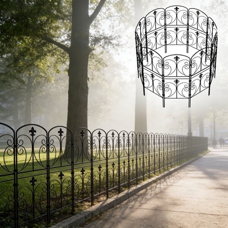 BTY 10 Pack Decorative Garden Fence 37.5in H x 10.8ft L Black Metal Landscape Edging Border with Anti-Rust Coating for Yard Patio Flower Bed Pet Barrier