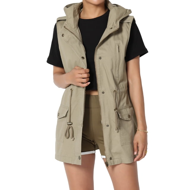 TheMogan Women's PLUS Drawstring Loose Fit Utility Vest Sleeveless Military Jacket