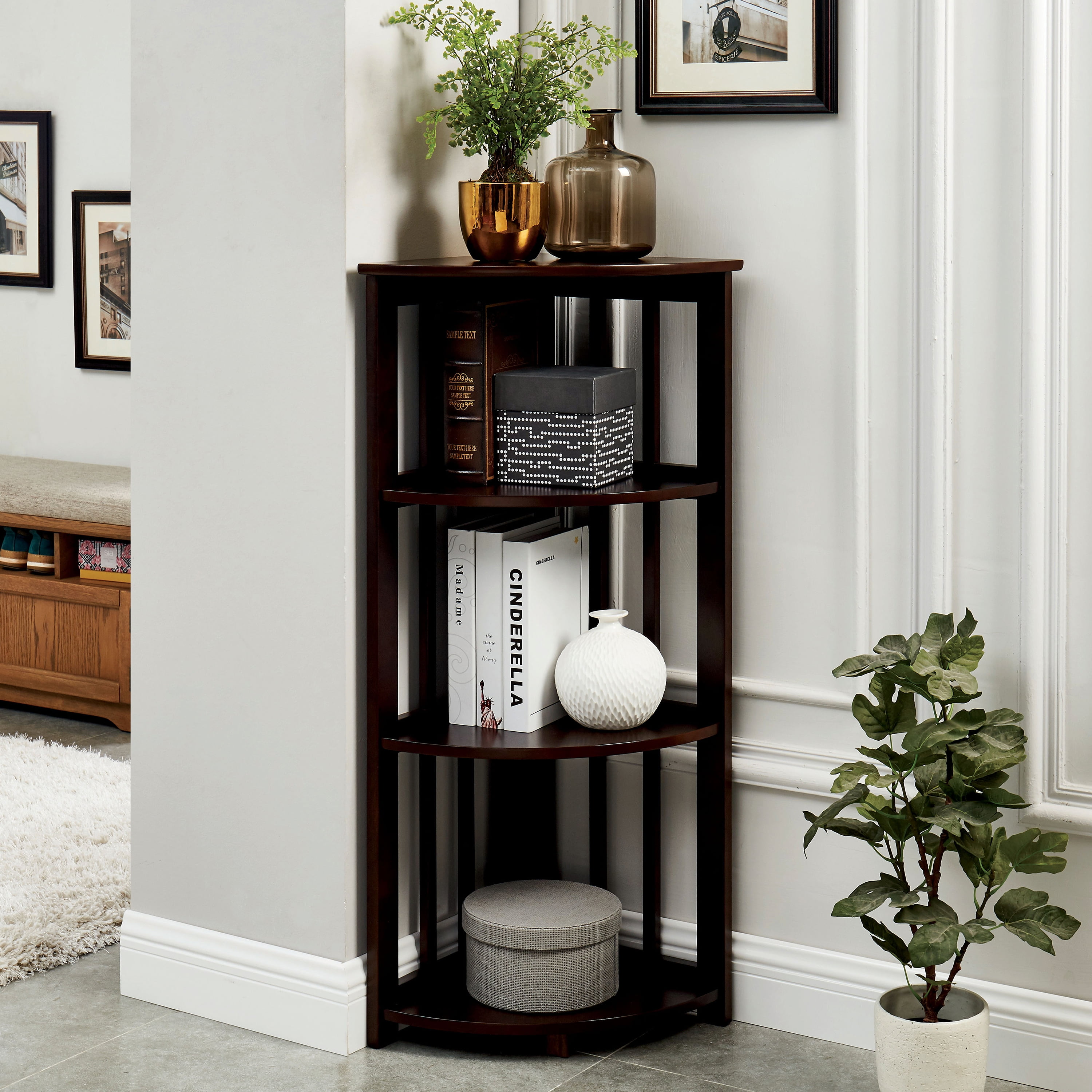 Furniture of America Vidka Transitional 4Tier Corner Stand, Dark